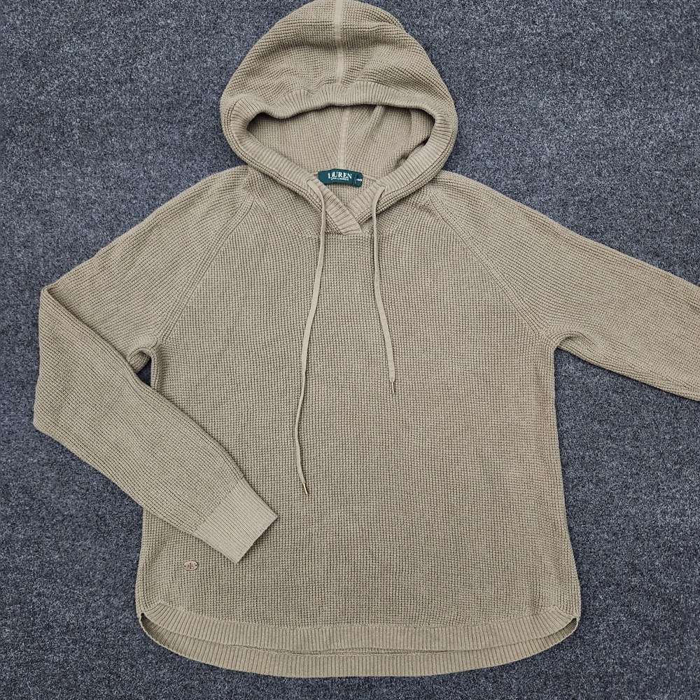 Lauren Ralph Lauren Womens Large‎ Hooded Sweater Waffle Knit Green Pullover